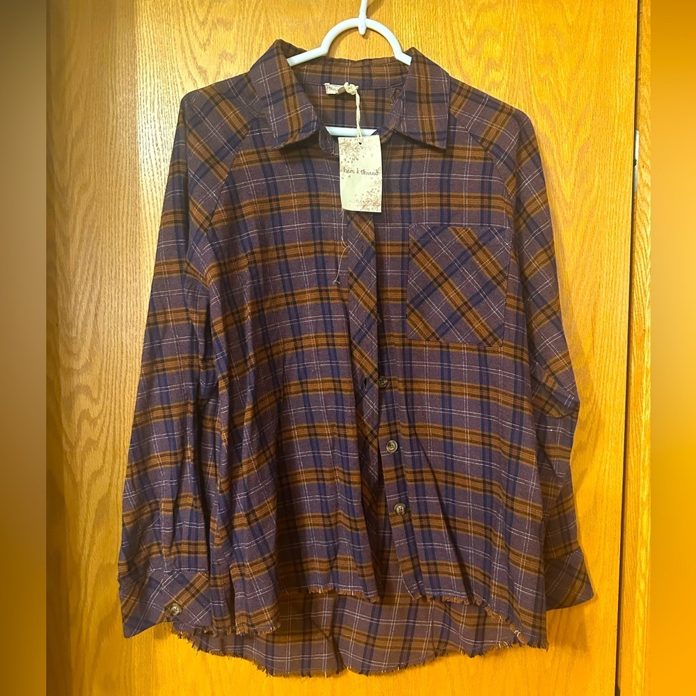 Hem & thread plaid long sleeve